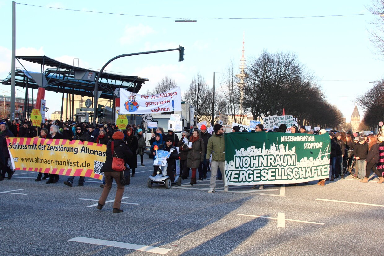 Demo für die Erhaltung bezahlbaren Wohnraums in Hamburg.
