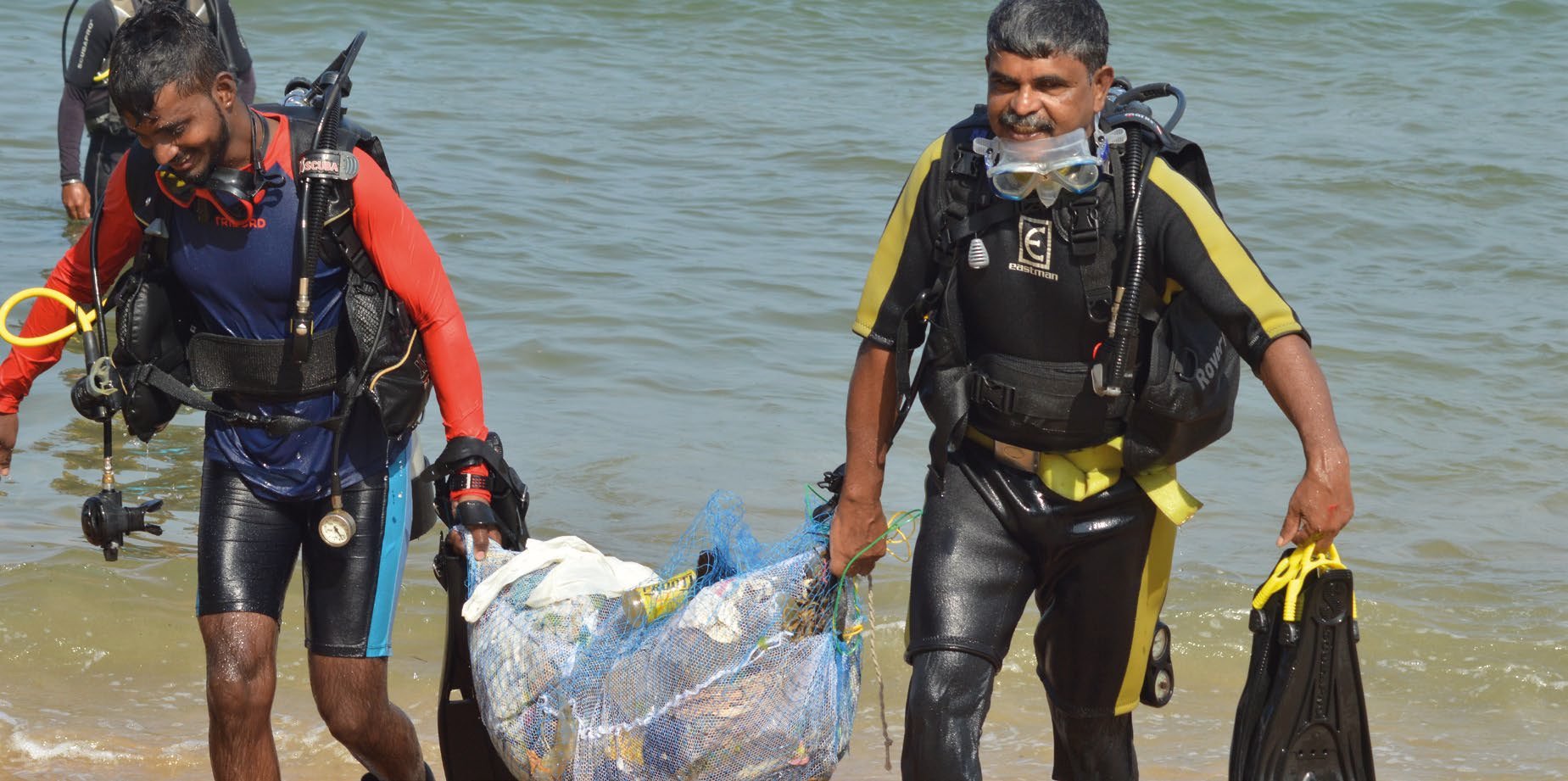 Ocean clean-up underway on the shores of Kerala, India.